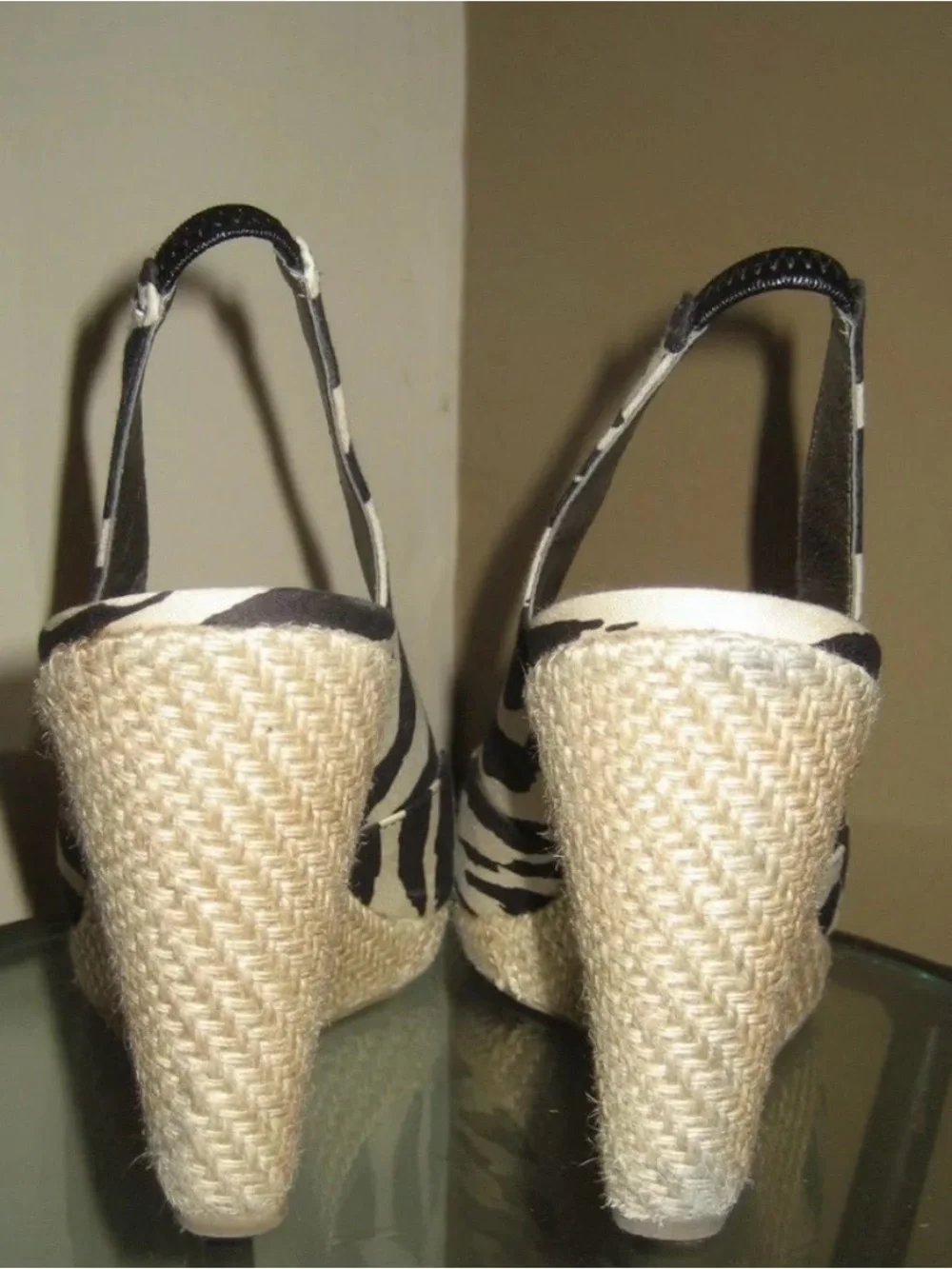 Moda Spana Zebra Print Black & Cream Slingback Wedges